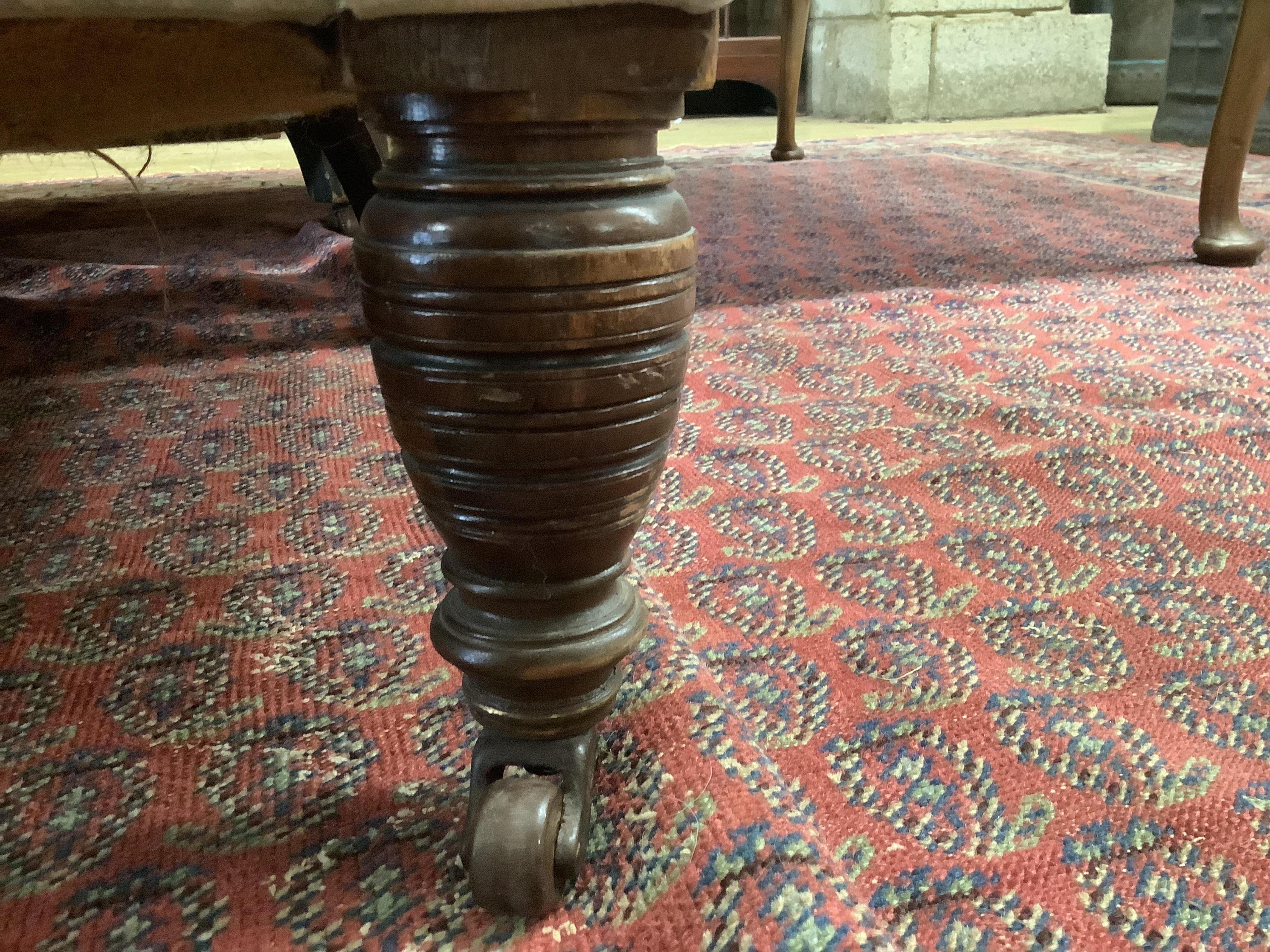 A late Victorian Chesterfield settee, width 196cm, depth 83cm, height 72cm. Condition - fair